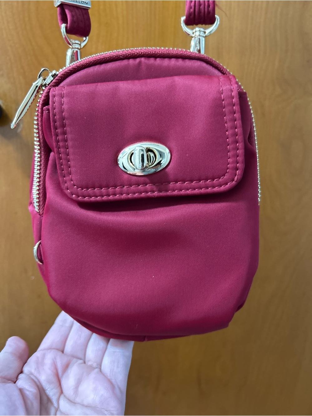 Traveling Compact Maroon Crossbody Bag with Front Turn-Lock
